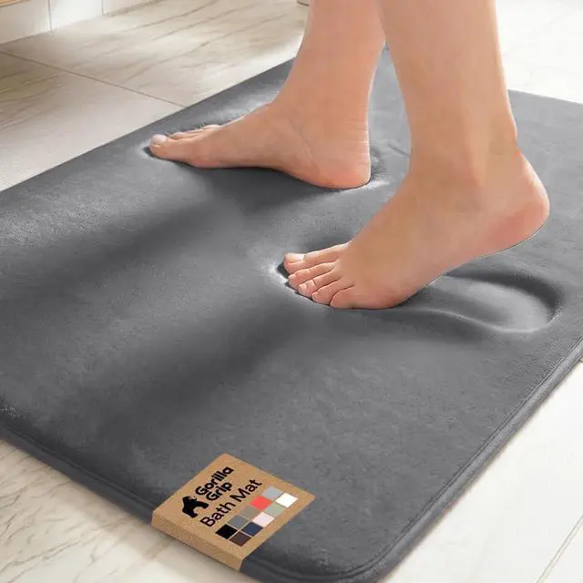 Main image of Memory Foam Bath Rugs, Soft Absorbent Velvet Bathroom Mats, Durable Dots on Underside, Machine Washable Bathmat, Carpet Rug Room Decor for Shower Floor, 24x17 Mat, Graphite Gray