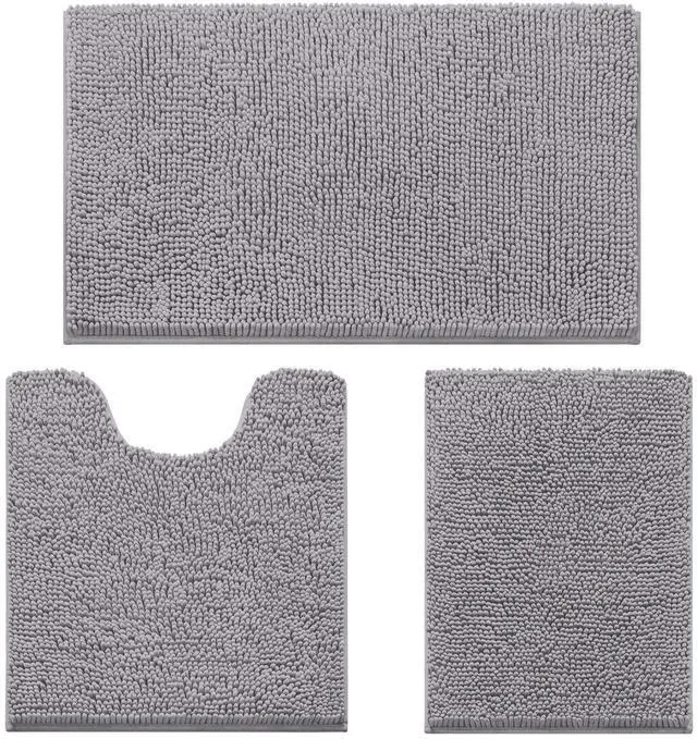 Main image of 3 Pieces Bathroom Rugs, Soft Thick Absorbent Chenille Bath Mats, Washable Non-Slip Floor Rugs for Shower & Bath, Grey