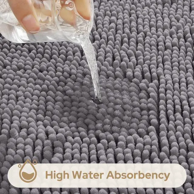 Alt view image 4 of 7 - 3 Pieces Bathroom Rugs, Soft Thick Absorbent Chenille Bath Mats, Washable Non-Slip Floor Rugs for Shower & Bath, Grey