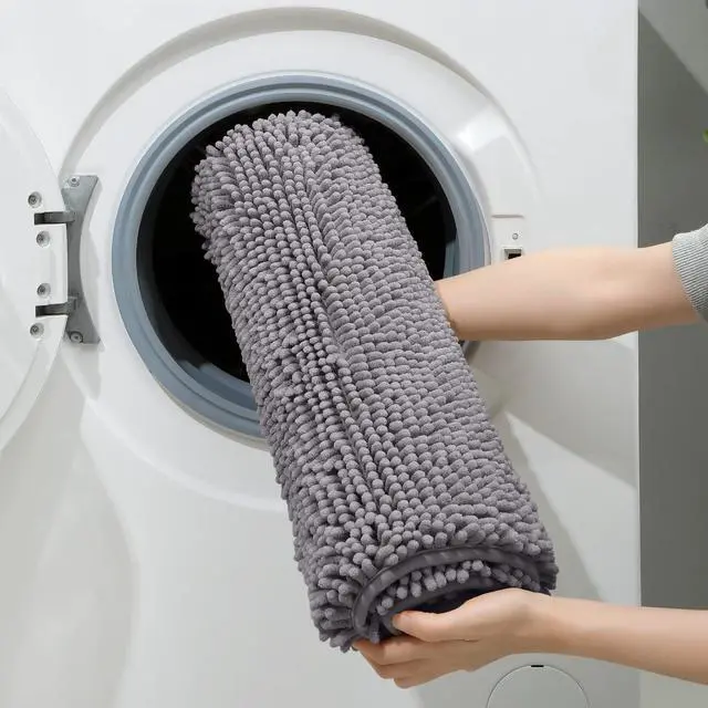 Alt view image 6 of 7 - 3 Pieces Bathroom Rugs, Soft Thick Absorbent Chenille Bath Mats, Washable Non-Slip Floor Rugs for Shower & Bath, Grey