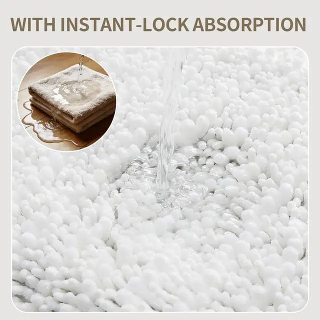 Alt view image 4 of 7 - Bathroom Rugs Non Slip Washable 32x20, Extra Thick Soft Chenille Absorbent Bath Mat, High Density Barrier Non Slip Backing, Quick Dry Plush Shaggy Floor Carpet for Tub&Shower, White