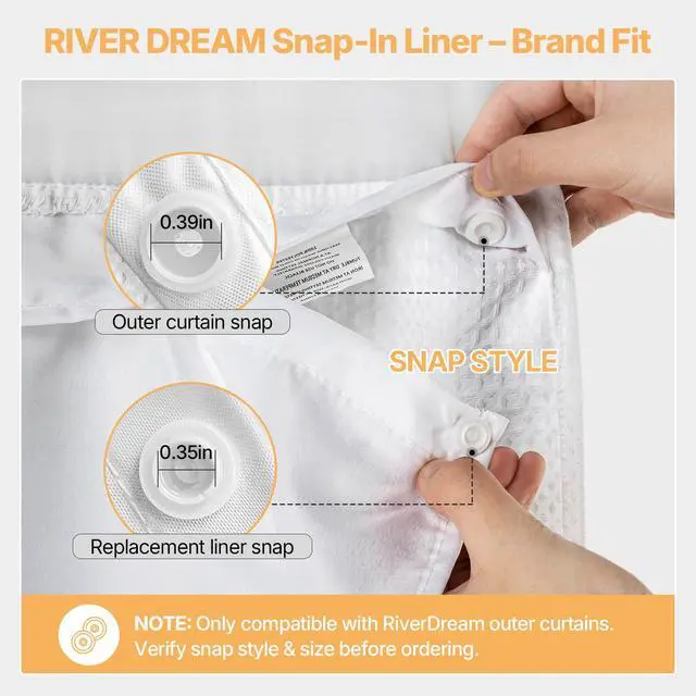 Alt view image 3 of 7 - Fabric Snap in Shower Curtain Liner Replacement,White,70x54