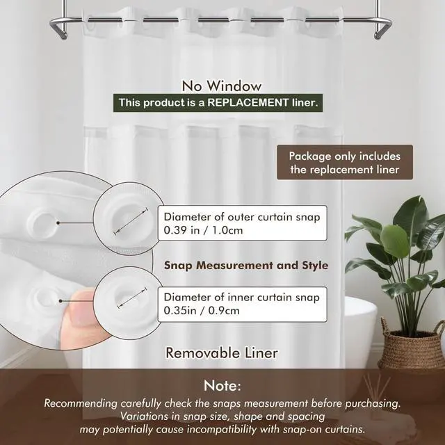 Alt view image 2 of 7 - 70x54 Snap-in Shower Curtain Replacement Liner White