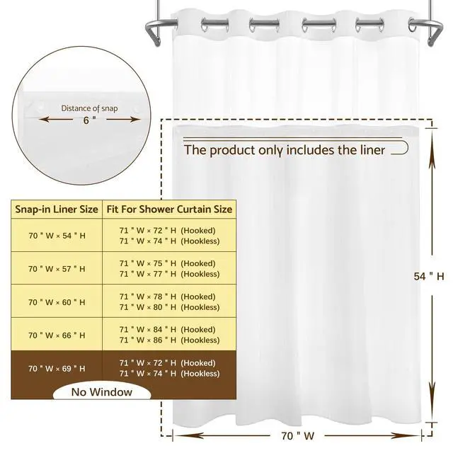 Alt view image 5 of 7 - 70x54 Snap-in Shower Curtain Replacement Liner White
