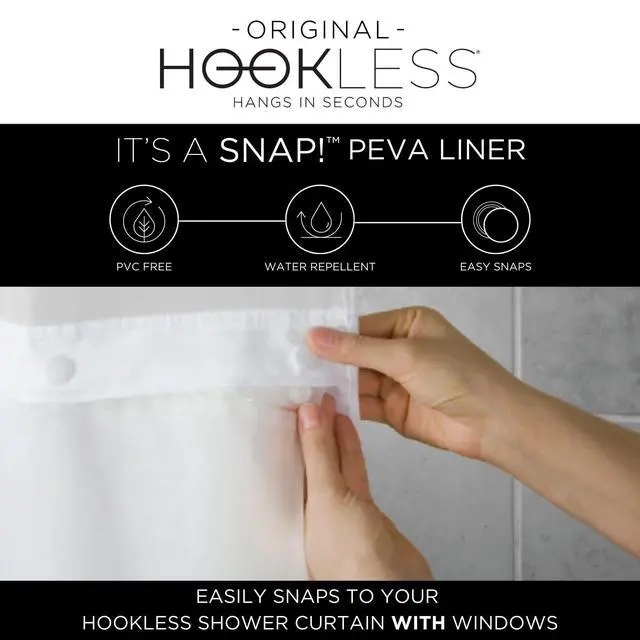Alt view image 3 of 6 - Its A Snap!® PEVA Snap-In Shower Curtain Liner, Water-Repellant, Easy Install, Frost White Color