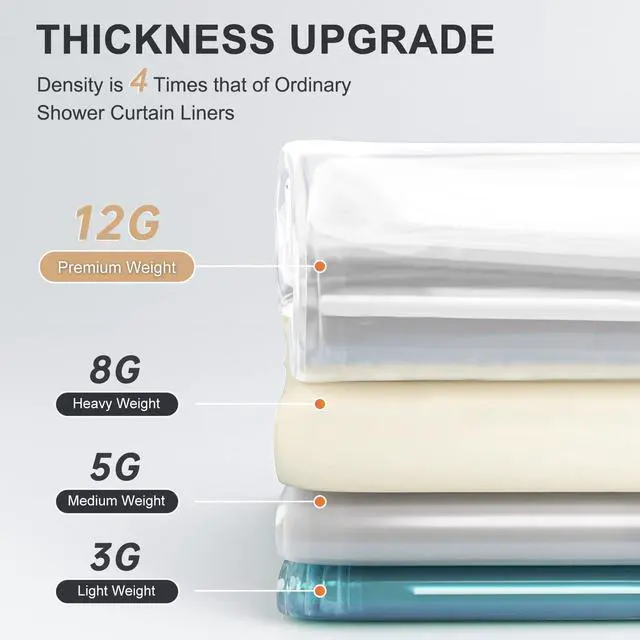 Alt view image 2 of 7 - Heavy Duty Shower Curtain Liner 12 Gauge, 72 x 72 Inches Clear Shower Curtain Liner with 3 Clear Stones and 12 Grommet Holes, Weighted Plastic Shower Liner