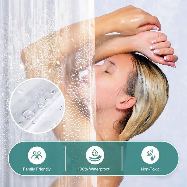 Alt view image 5 of 7 - Heavy Duty Shower Curtain Liner 12 Gauge, 72 x 72 Inches Clear Shower Curtain Liner with 3 Clear Stones and 12 Grommet Holes, Weighted Plastic Shower Liner