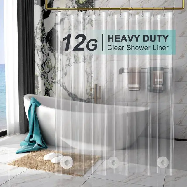 Main image of Heavy Duty Shower Curtain Liner 12 Gauge, 72 x 72 Inches Clear Shower Curtain Liner with 3 Clear Stones and 12 Grommet Holes, Weighted Plastic Shower Liner