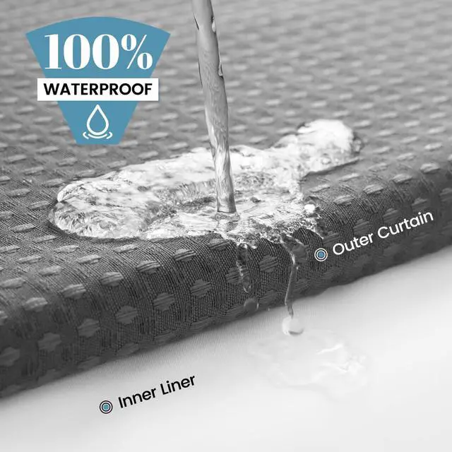 Alt view image 6 of 7 - No Hook Shower Curtain with Snap in Liner Set Waffle Shower Curtain for Bathroom Hotel Style Fabric Waterproof Inner Liner71" W x 74" H, Grey