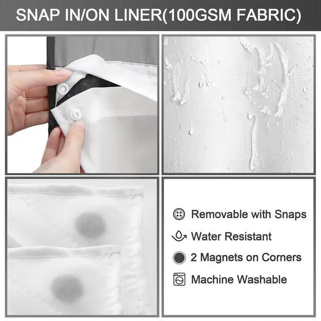 Alt view image 4 of 6 - No Hook Shower Curtain and Liner Set,Black Hotel Waffle Shower Curtain with Liner 75" L x 72" W