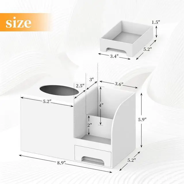 Alt view image 3 of 7 - Makeup Brush Tissue Holder, Acrylic Makeup Organizer, Desk Organizer for Dorm, Bathroom Drawer Organizers and Storage, Countertop Makeup and Tissue Organizer Vanity, White