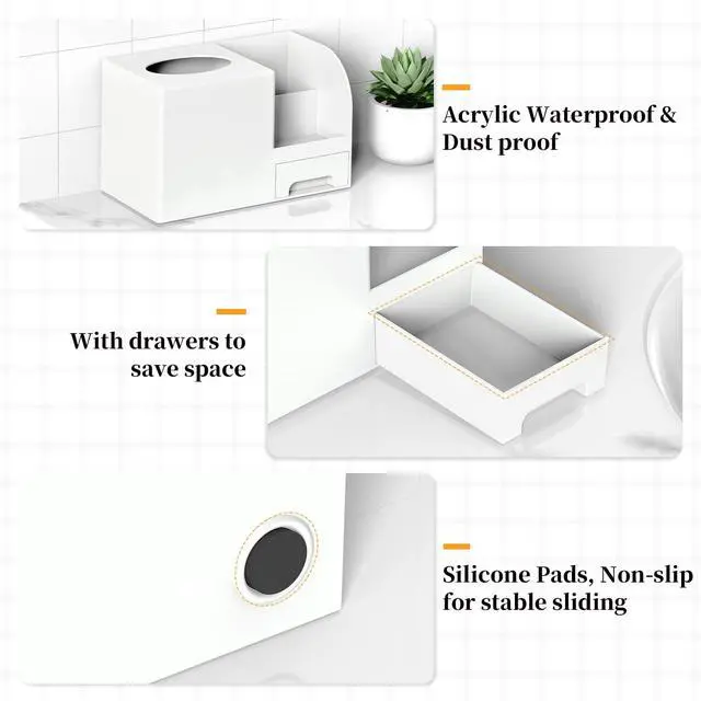 Alt view image 4 of 7 - Makeup Brush Tissue Holder, Acrylic Makeup Organizer, Desk Organizer for Dorm, Bathroom Drawer Organizers and Storage, Countertop Makeup and Tissue Organizer Vanity, White