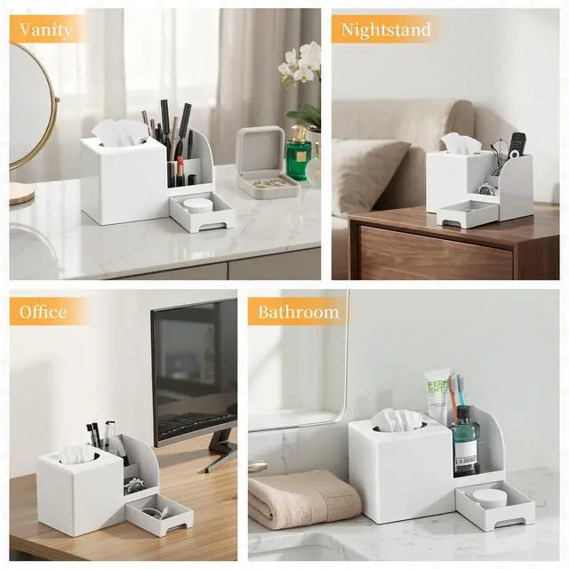 Alt view image 7 of 7 - Makeup Brush Tissue Holder, Acrylic Makeup Organizer, Desk Organizer for Dorm, Bathroom Drawer Organizers and Storage, Countertop Makeup and Tissue Organizer Vanity, White