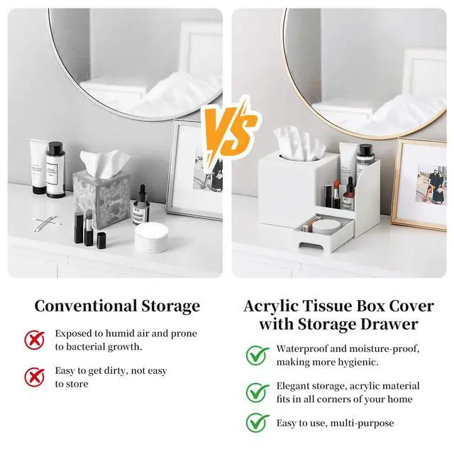 Alt view image 6 of 7 - Makeup Brush Tissue Holder, Acrylic Makeup Organizer, Desk Organizer for Dorm, Bathroom Drawer Organizers and Storage, Countertop Makeup and Tissue Organizer Vanity, White