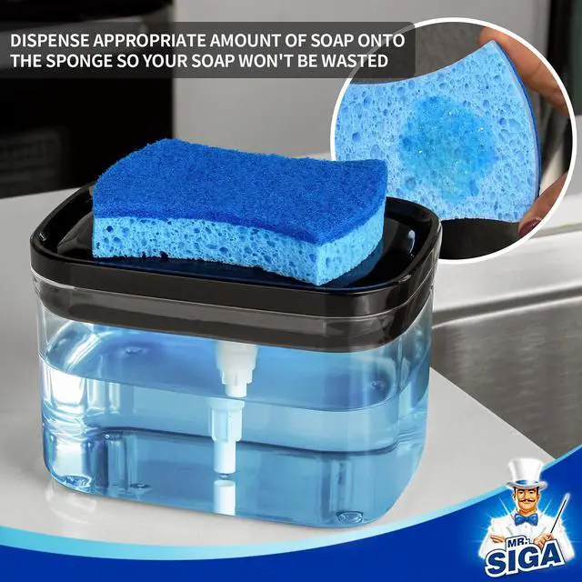 Alt view image 3 of 6 - Dish Soap Dispenser with Sponge Holder for Kitchen, Black