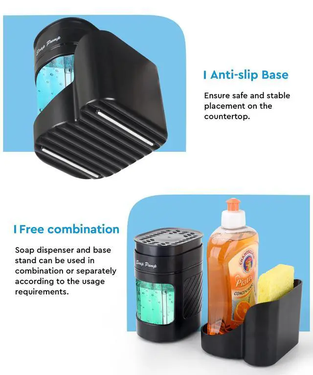 Alt view image 4 of 6 - Kitchen Dish Soap Dispenser with Sponge Holder, 3-in-1 Countertop Dishwashing Soap Pump Dispenser Set for Kitchen Sink, Useful Kitchen Gadgets - Black