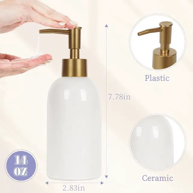 Alt view image 2 of 7 - 14OZ Ceramic Soap Dispenser Bathroom/Kitchen Can Fill Liquid-White