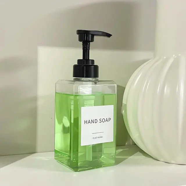 Alt view image 6 of 7 - Clear Soap Dispenser with Waterproof Labels, Thickened Plastic Hand Soap Dispenser for Bathroom, Kitchen Dish Washing Liquid Bottles, Shampoo and Conditioner Bottles with Funnel (15oz 2Pack Clear)