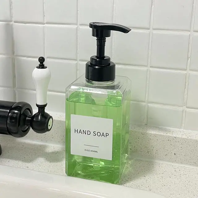 Alt view image 5 of 7 - Clear Soap Dispenser with Waterproof Labels, Thickened Plastic Hand Soap Dispenser for Bathroom, Kitchen Dish Washing Liquid Bottles, Shampoo and Conditioner Bottles with Funnel (15oz 2Pack Clear)