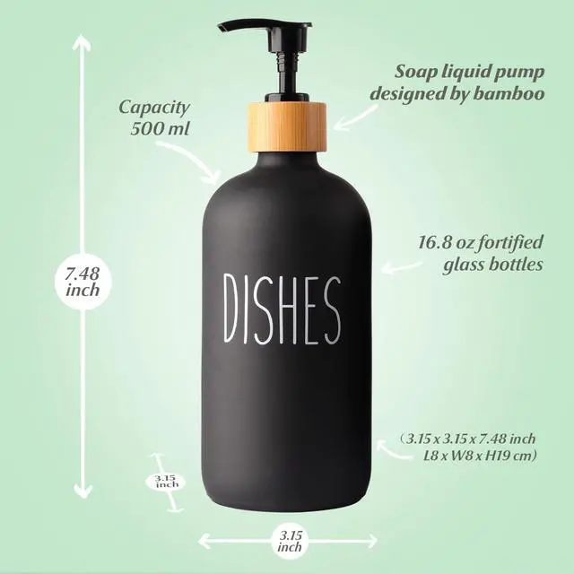 Alt view image 4 of 7 - Black Glass Kitchen Soap Dispenser, Detergent Dispenser or Dish Soap Dispenser for Kitchen Sink, Black Soap Dispenser, Modern Farmhouse Decor Dish Soap Pump for Kitchen Organization