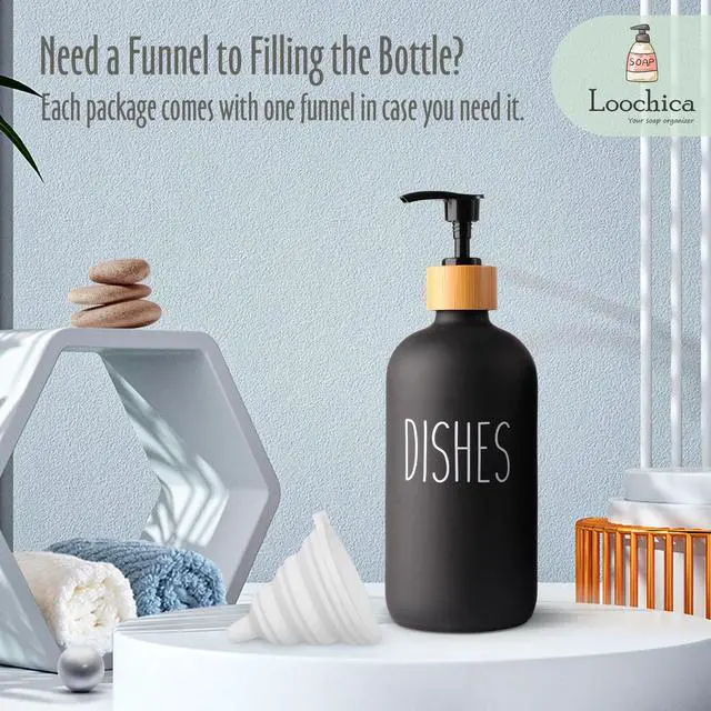 Alt view image 3 of 7 - Black Glass Kitchen Soap Dispenser, Detergent Dispenser or Dish Soap Dispenser for Kitchen Sink, Black Soap Dispenser, Modern Farmhouse Decor Dish Soap Pump for Kitchen Organization