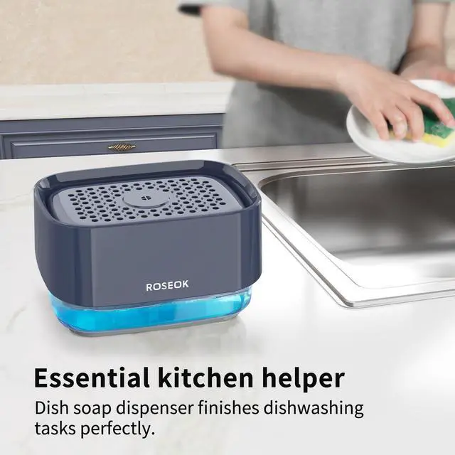 Alt view image 6 of 7 - Dish Soap Dispenser with Sponge Holder for Kitchen, Navy Blue