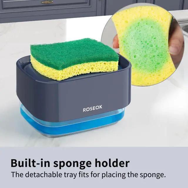 Alt view image 2 of 7 - Dish Soap Dispenser with Sponge Holder for Kitchen, Navy Blue