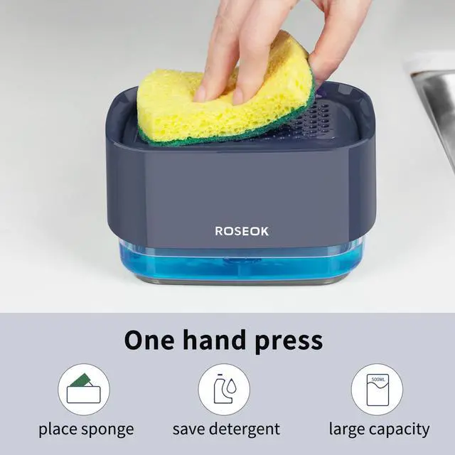 Alt view image 4 of 7 - Dish Soap Dispenser with Sponge Holder for Kitchen, Navy Blue