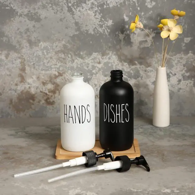 Alt view image 5 of 7 - Soap Dispenser Set 2 Pack, Contains Hand and Dish Soap Dispenser, Perfect for Black and White Kitchen Decor. (Black & White)