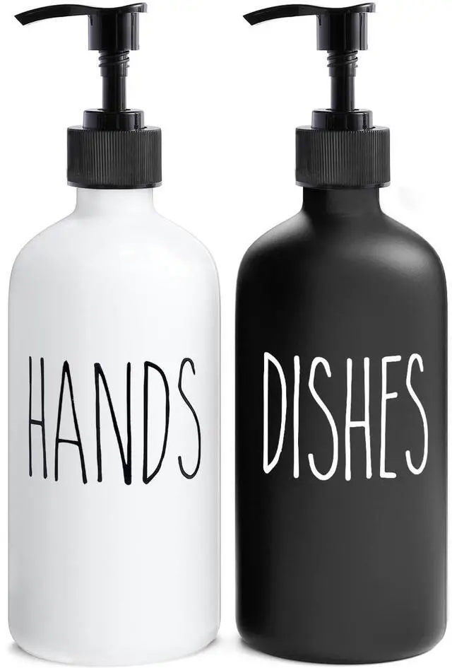 Main image of Soap Dispenser Set 2 Pack, Contains Hand and Dish Soap Dispenser, Perfect for Black and White Kitchen Decor. (Black & White)
