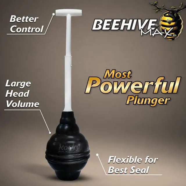 Alt view image 2 of 5 - BeehiveMAX Heavy Duty Toilet Plunger - Seals All Bowl Shapes Powerful Clog Removal