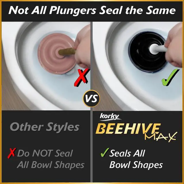 Alt view image 3 of 5 - BeehiveMAX Heavy Duty Toilet Plunger - Seals All Bowl Shapes Powerful Clog Removal