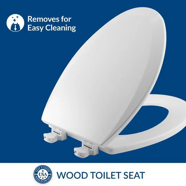 Alt view image 2 of 6 - 1500EC 390 Lift-Off Wood Elongated Toilet Seat, Cotton White (Pack of 1)