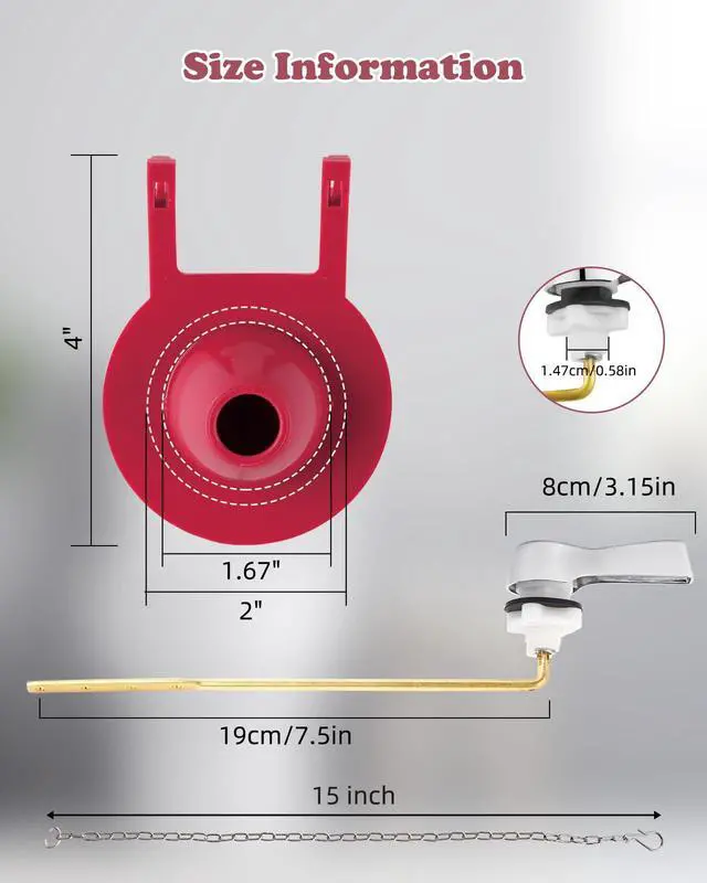Alt view image 6 of 7 - Universal Metal Front Mount Toilet Handle with 2'' Toilet Flapper