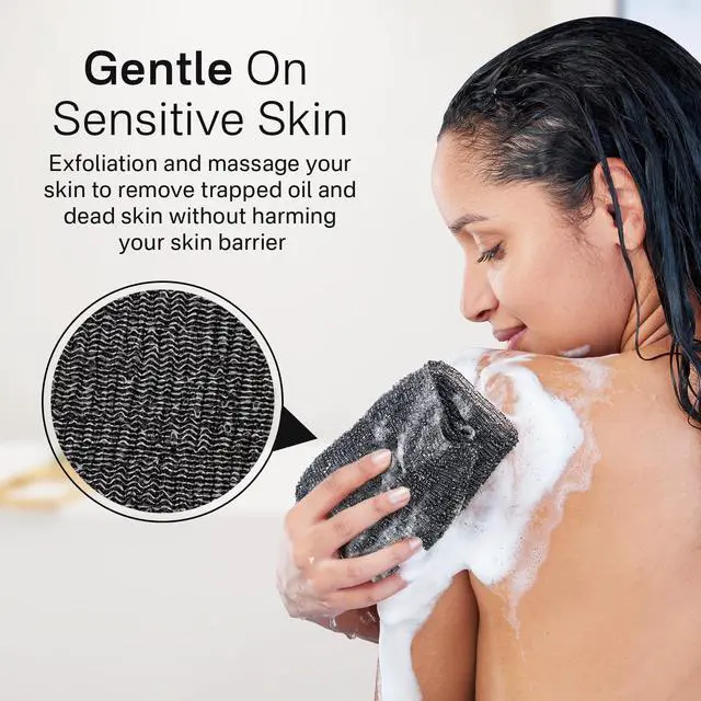 Alt view image 5 of 7 - Exfoliating Washcloth Towel, Japanese Exfoliating Bath Wash Cloth for Body Exfoliation, Korean Back Scrubber Washer for Shower, African Net Sponge Brush Loofah Exfoliator (Grey)