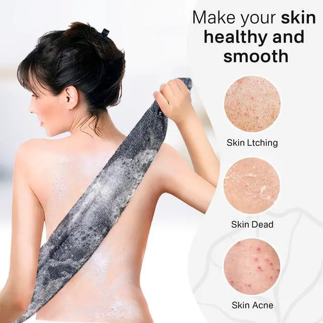 Alt view image 4 of 7 - Exfoliating Washcloth Towel, Japanese Exfoliating Bath Wash Cloth for Body Exfoliation, Korean Back Scrubber Washer for Shower, African Net Sponge Brush Loofah Exfoliator (Grey)