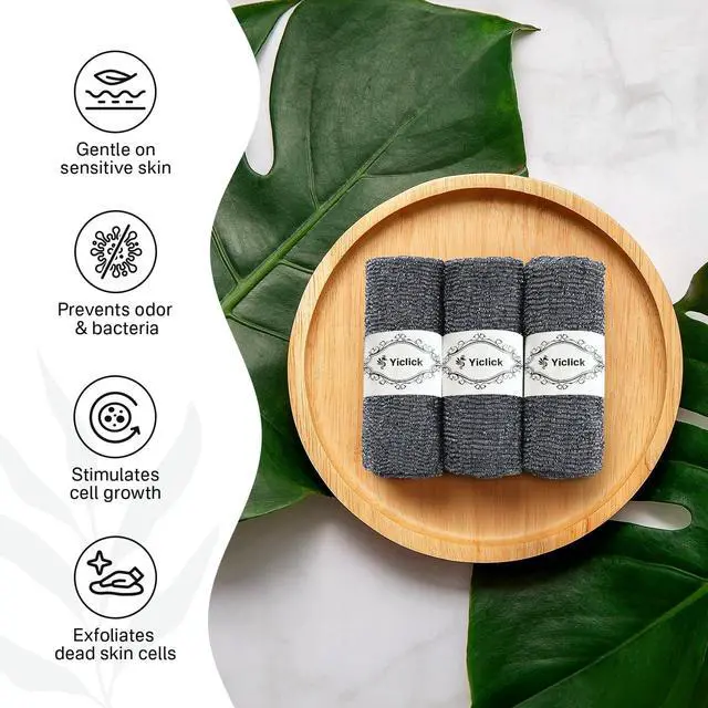 Alt view image 2 of 7 - Exfoliating Washcloth Towel, Japanese Exfoliating Bath Wash Cloth for Body Exfoliation, Korean Back Scrubber Washer for Shower, African Net Sponge Brush Loofah Exfoliator (Grey)