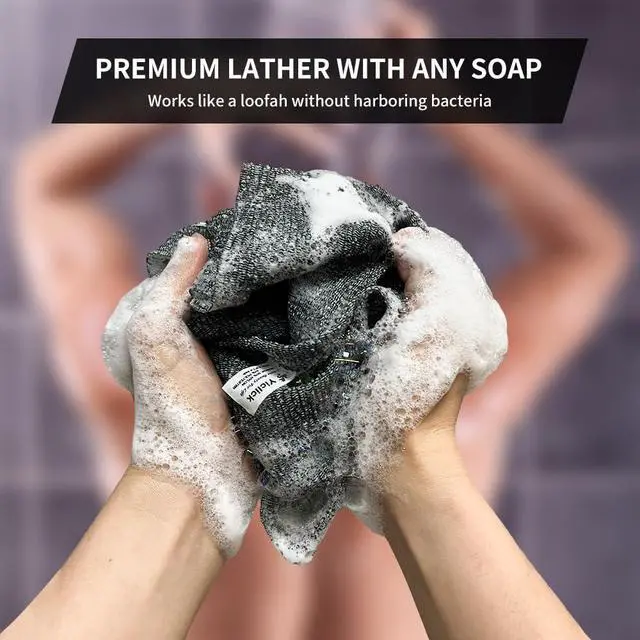 Alt view image 6 of 7 - Exfoliating Washcloth Towel, Japanese Exfoliating Bath Wash Cloth for Body Exfoliation, Korean Back Scrubber Washer for Shower, African Net Sponge Brush Loofah Exfoliator (Grey)