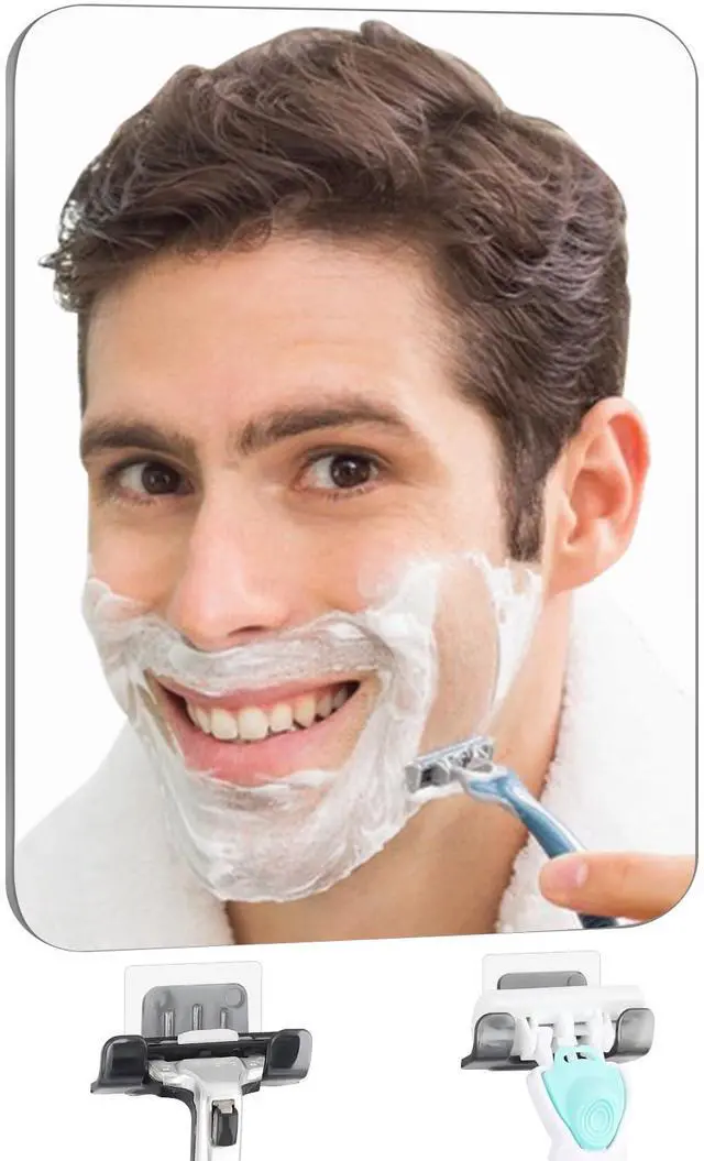 Main image of Shower Mirror Fogless Shaving with Razor Holder for Shower, Anti Fog Shower Mirror & includes 2 Razor Hooks & 2 Mirror Hooks, Easy Install & Unbreakable, Mirror for Shower Wall(Small 6.8x5.2in)