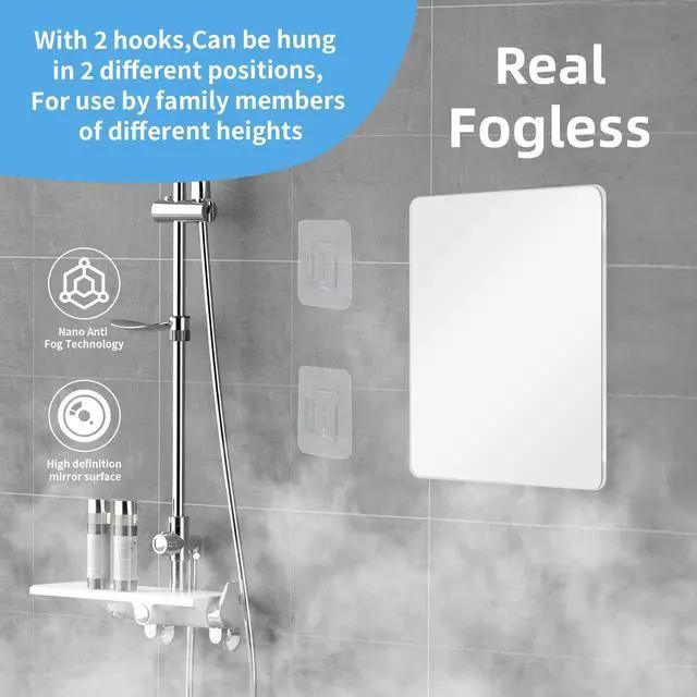 Alt view image 3 of 7 - Shower Mirror Fogless Shaving with Razor Holder for Shower, Anti Fog Shower Mirror & includes 2 Razor Hooks & 2 Mirror Hooks, Easy Install & Unbreakable, Mirror for Shower Wall(Small 6.8x5.2in)