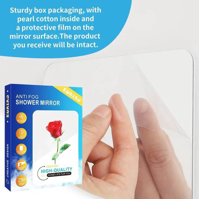 Alt view image 7 of 7 - Shower Mirror Fogless Shaving with Razor Holder for Shower, Anti Fog Shower Mirror & includes 2 Razor Hooks & 2 Mirror Hooks, Easy Install & Unbreakable, Mirror for Shower Wall(Small 6.8x5.2in)