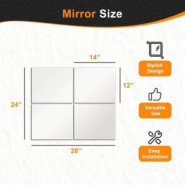 Alt view image 4 of 7 - Glass Full Length Wall Mirror Tiles, 14'' x 12'' 4PCS