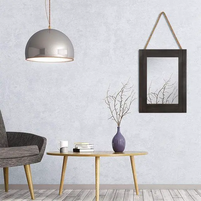 Alt view image 3 of 7 - Rectangle Wall Mirror for Bathroom, Distressed White Wood Decor with Hanging Rope for Rustic Home Decor, Vanity, Living Room 12"×16"Black