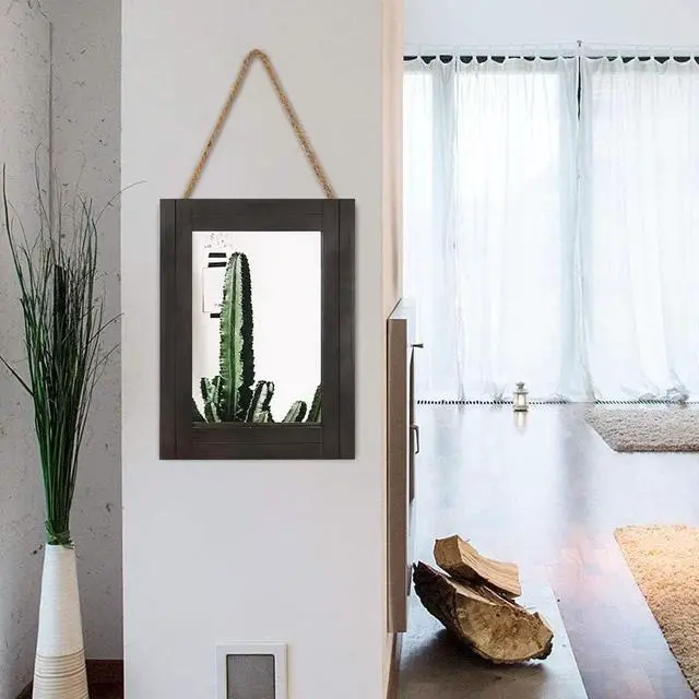 Alt view image 6 of 7 - Rectangle Wall Mirror for Bathroom, Distressed White Wood Decor with Hanging Rope for Rustic Home Decor, Vanity, Living Room 12"×16"Black