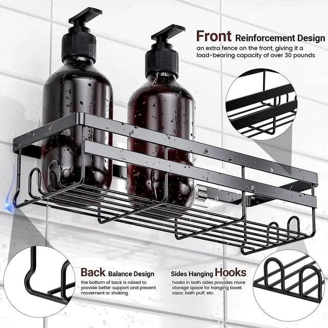 Alt view image 3 of 7 - Shower Caddies 2 Pack - Adhesive Hanging Shower Shelf - Bathroom Organizers and Storage, No Drilling Stainless Shower Shelves for Home Decor, Bathroom Accessories
