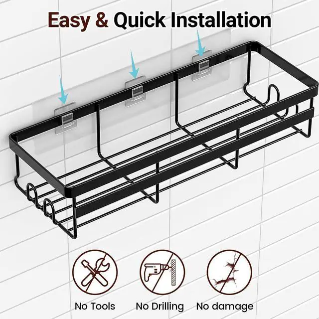Alt view image 2 of 7 - Shower Caddies 2 Pack - Adhesive Hanging Shower Shelf - Bathroom Organizers and Storage, No Drilling Stainless Shower Shelves for Home Decor, Bathroom Accessories