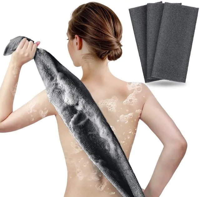 Main image of Exfoliating Washcloth, Japanese Bath Towel, 3 Pack, Black