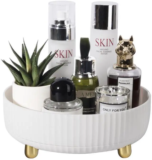 Main image of 360 Rotating Makeup Perfume Organizer Skincare Tray, Small Ivory White