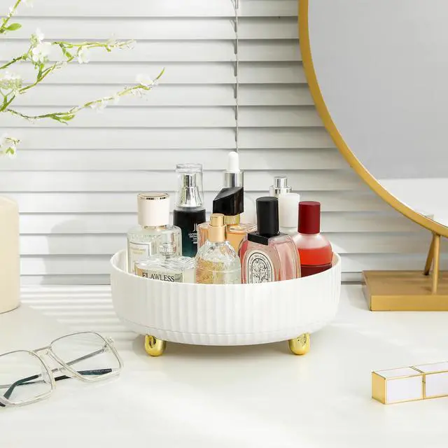 Alt view image 2 of 6 - 360 Rotating Makeup Perfume Organizer Skincare Tray, Small Ivory White
