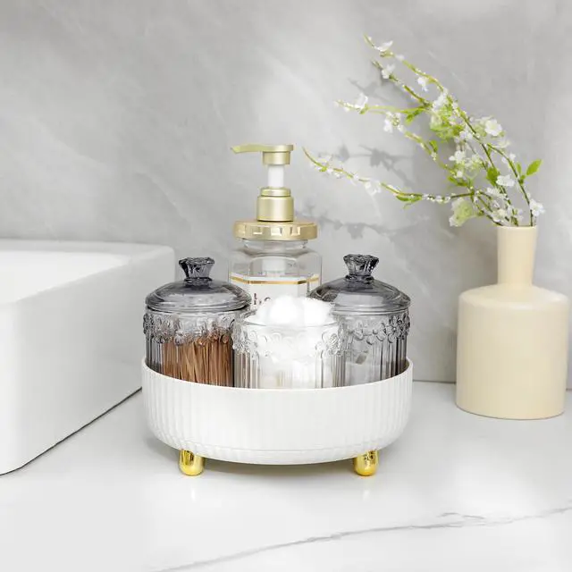 Alt view image 4 of 6 - 360 Rotating Makeup Perfume Organizer Skincare Tray, Small Ivory White